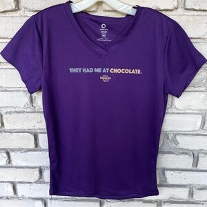 Green layer sports Purple Fitted Short Sleeve Tee Great Chocolate Race.